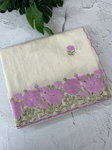 Mul chanderi embriodery saree with scalloped borders MSH176
