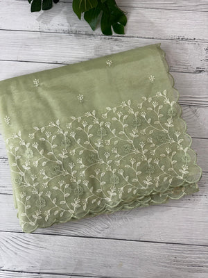 Glassy tissue organza saree with embroidery FKSF133- Dusty Green