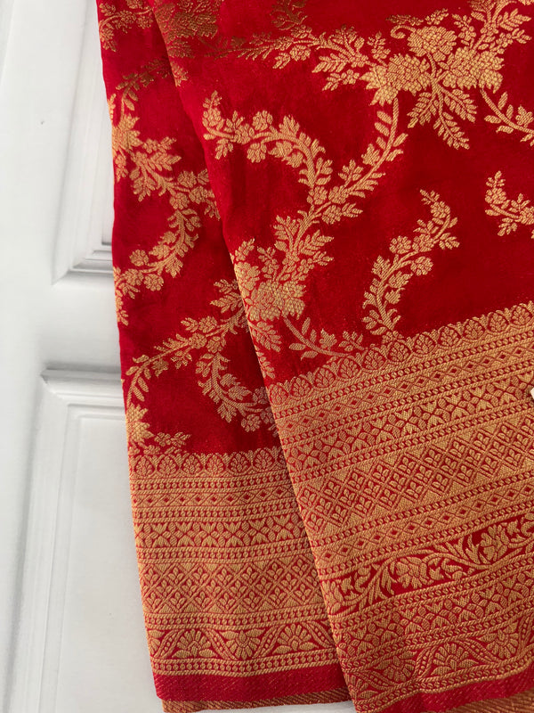 Banarasi viscose Georgette saree SEFNMRM - ChilliRed