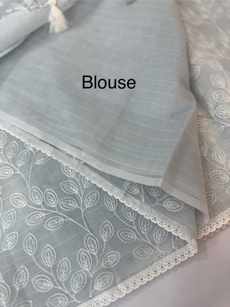 Kota cotton silk embriodery saree MS1455- PastelGrey