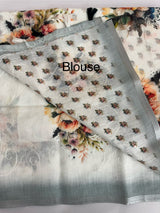 Digital printed & embroidered semi Linen Saree MLS616