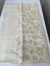 Satin Malai chanderi saree with appliqué work MSM833 Offwhite