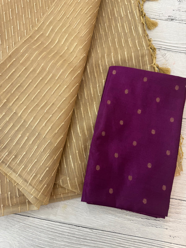 Semi organza thread work saree with soft silk blouse MOS9543- Beige to Purple