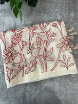 Mul chanderi applique work saree  MSH132 - Offwhite & Red