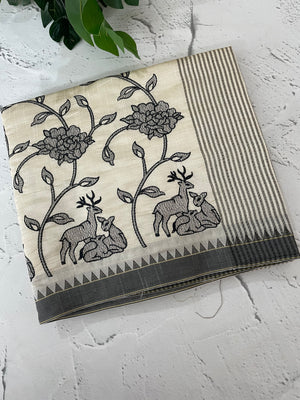 Blended tussar silk saree with embroidery- MSH490