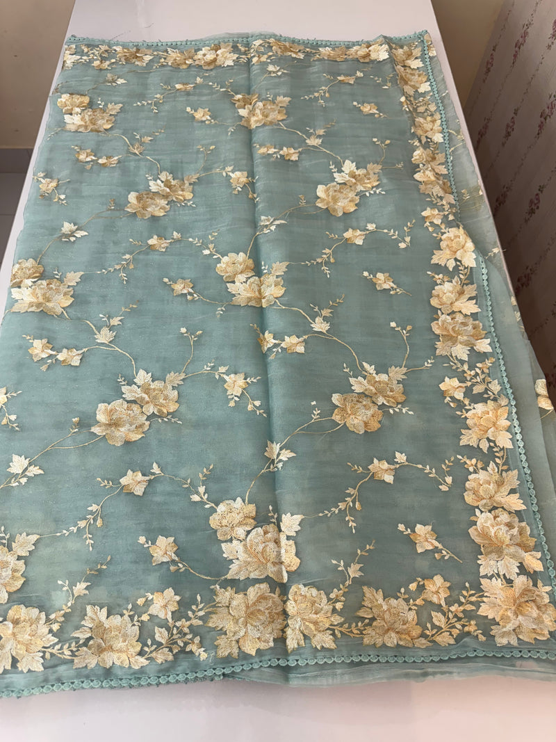 Tissue Organza saree with thread work  MS14931 PastelBlue