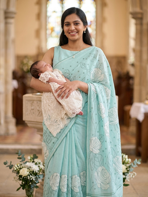 Soft Kota Chanderi saree with applique work MSH223 LightBlue