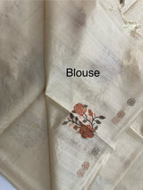 Crushed Matka Blended Tussar silk saree with embroidery MS4890 - Ivory