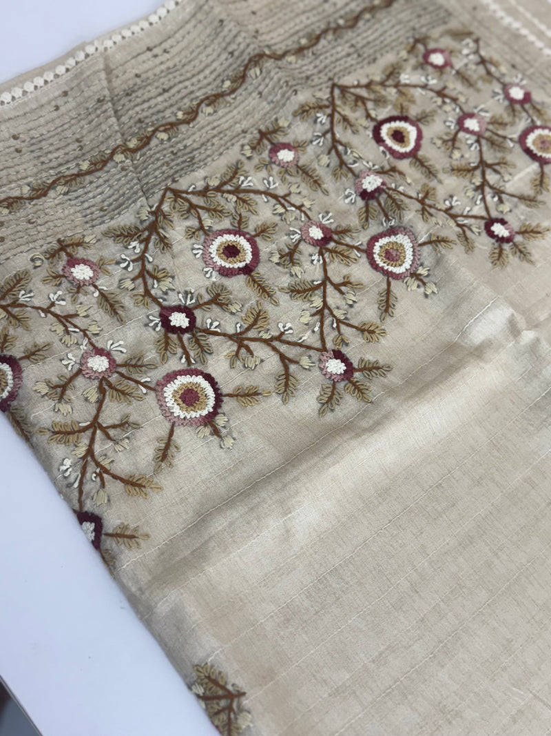Kanta Handstitched Blended tussar silk saree MS90543