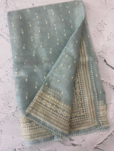 Tissue Organza saree with thread work - MS14798 PastelBlue