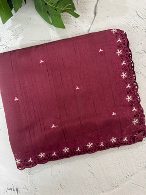 Blended tussar saree with cutwork border- MSHK268 Cranberry