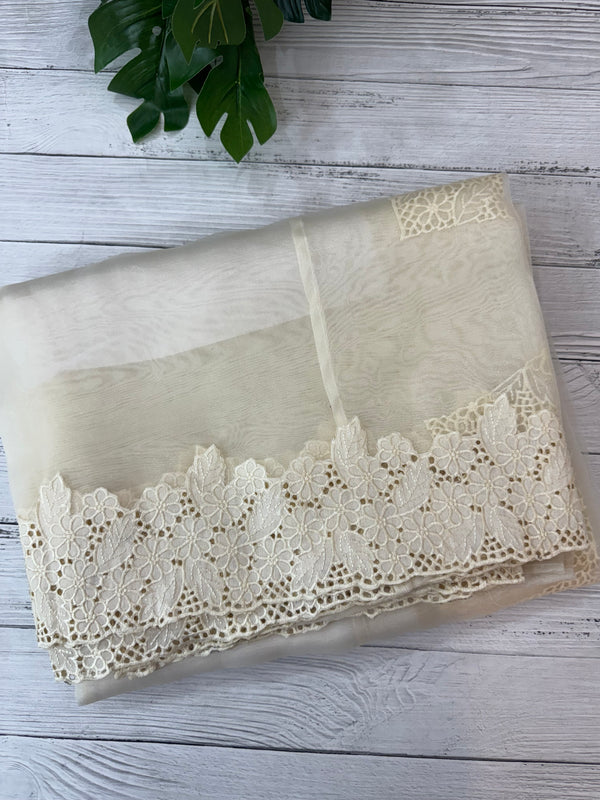 Cutwork Kora Organza saree with full cutwork blouse-  MS14154 Offwhite