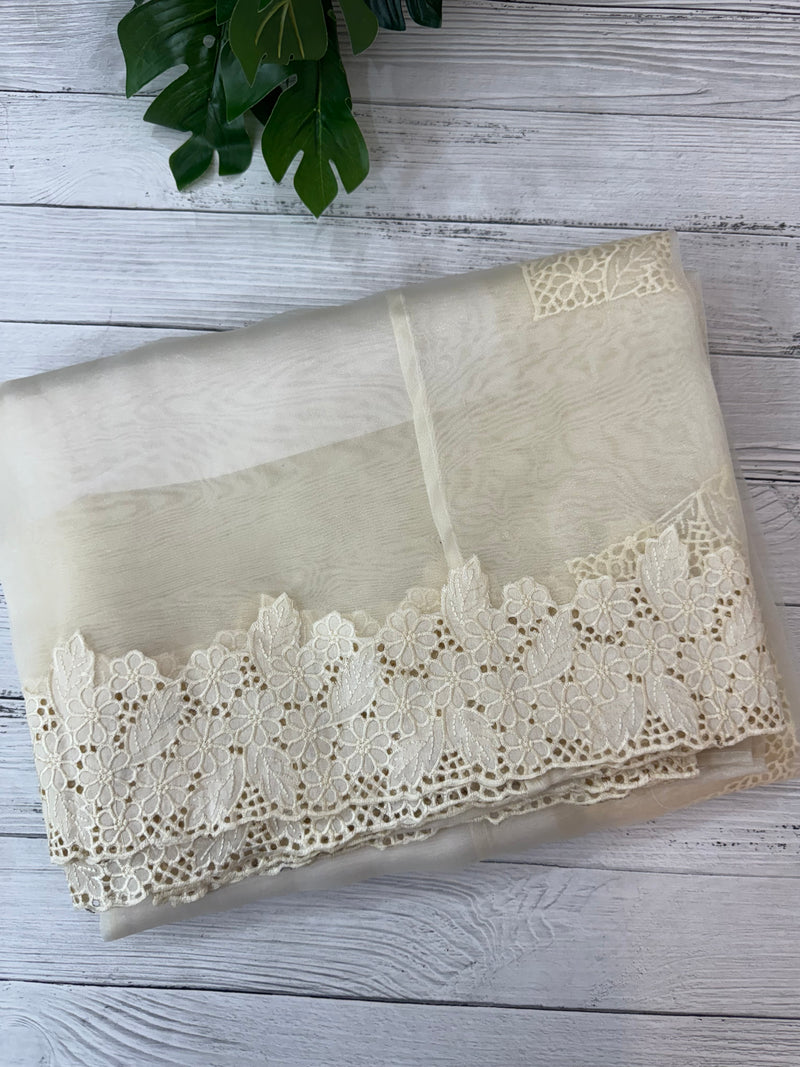 Cutwork Kora Organza saree with full cutwork blouse-  MS14154 Offwhite