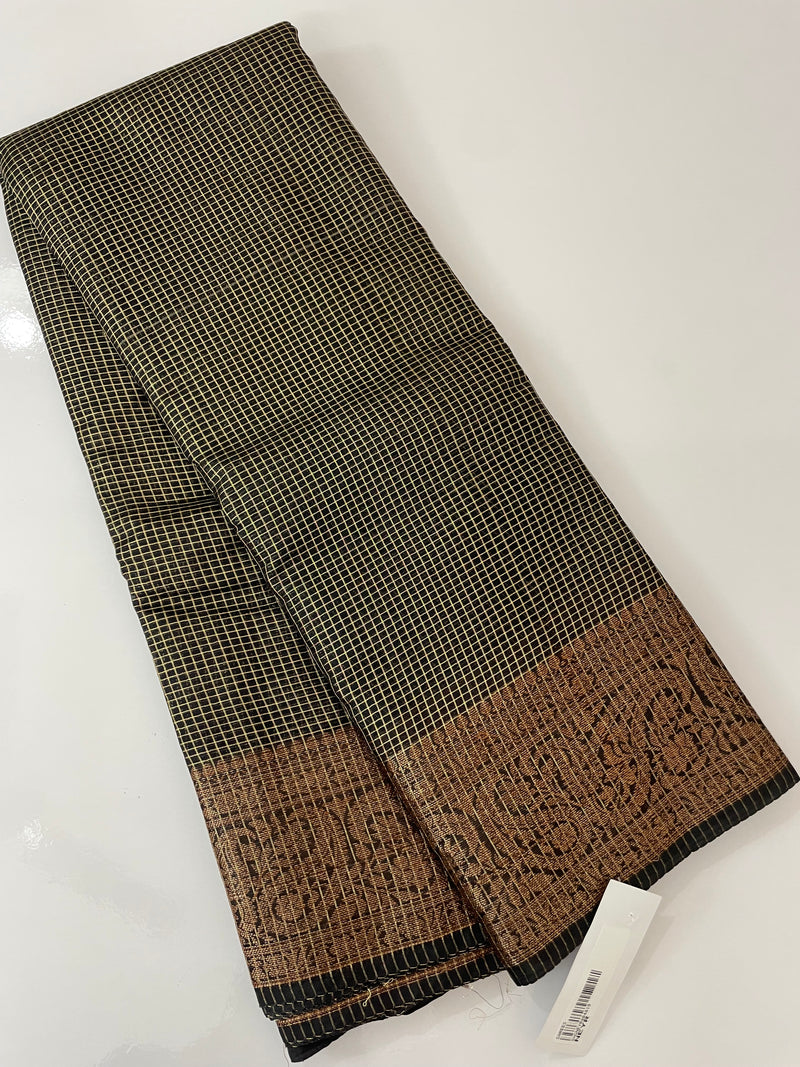 Semi silk saree with checks zari weaving MS81543 - Black