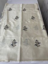 Blended tussar saree with embriodery - MS8667 PearlCream