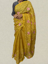 Soft kota checks saree with embroidery - MS7676 MustardYellow