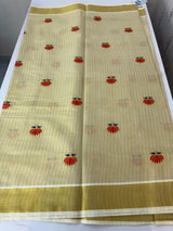 Kerala cotton saree lines - lotus embroidery