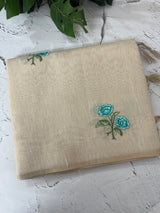 Tissue linen saree with embroidery MSL4900- Blue