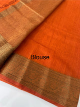 Jute silk saree with antique zari weaving MJL399- Orange