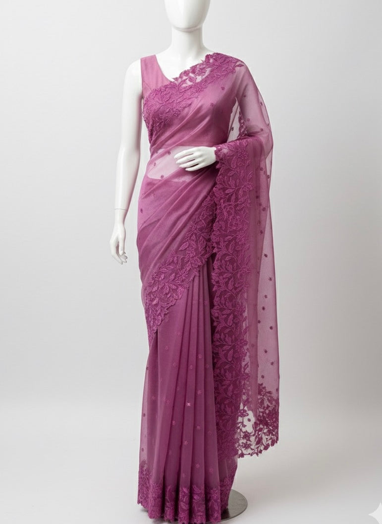 Tissue Organza saree with embriodery MS14638 Magenta