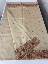 Cutwork Blended tussar saree MTS609 - Beige
