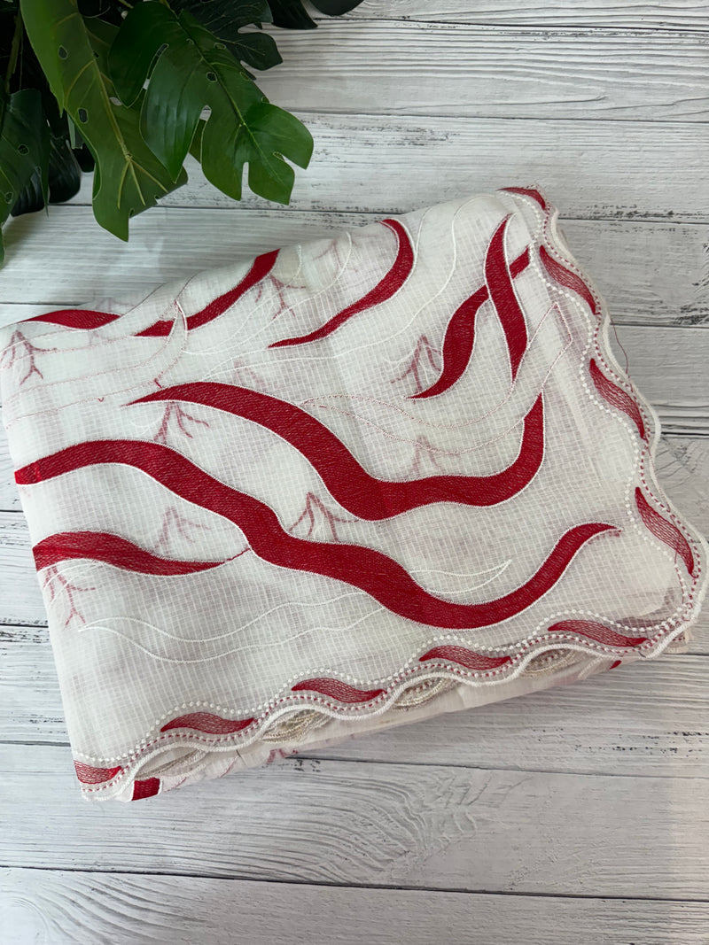 Kota silk embroidery saree  MSH125 - Red & White