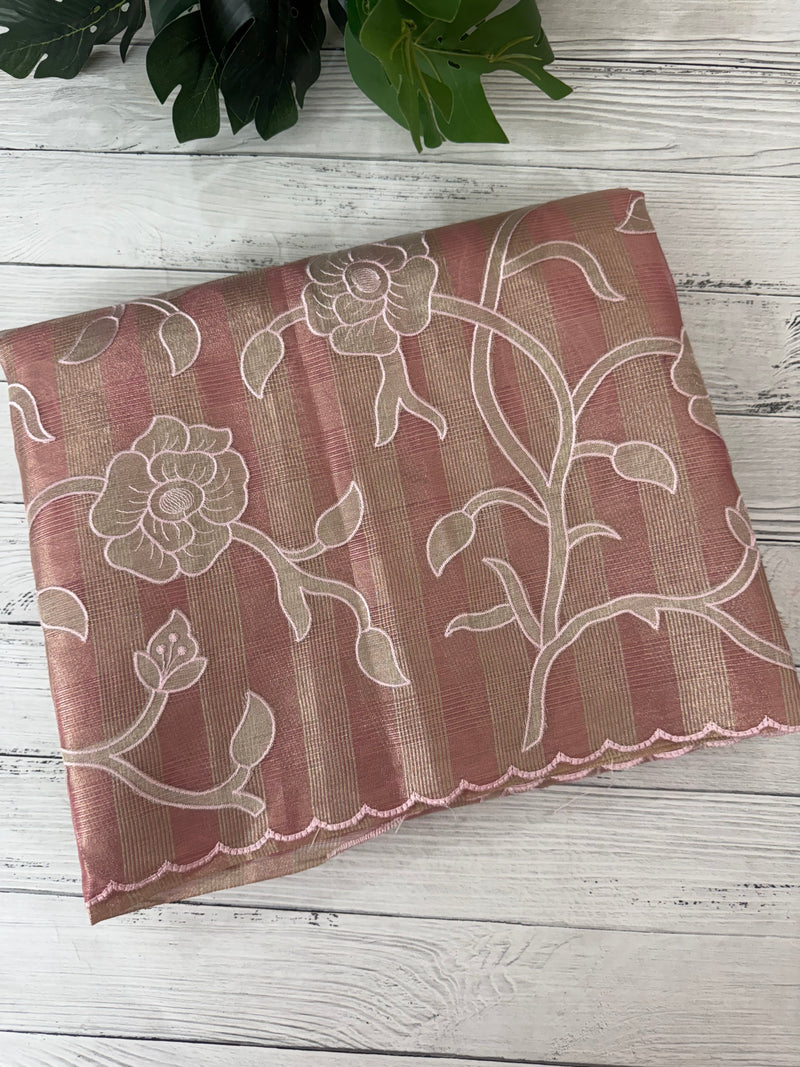 Tissue Silk applique work saree MSH133 Design 3- PeachPink