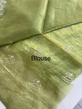 Crush Organza Applique work saree MS14987- Green