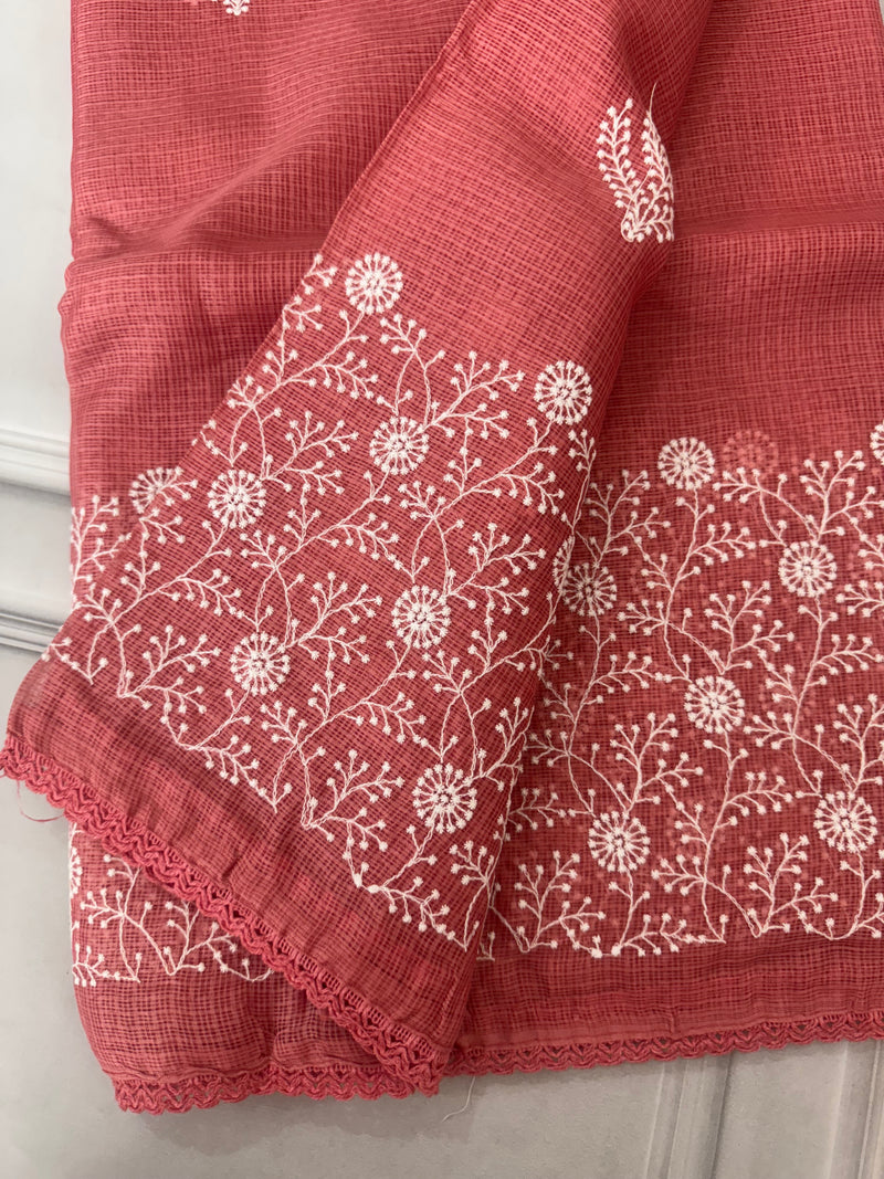 Kota checks saree with embroidery SVTS31 Peach