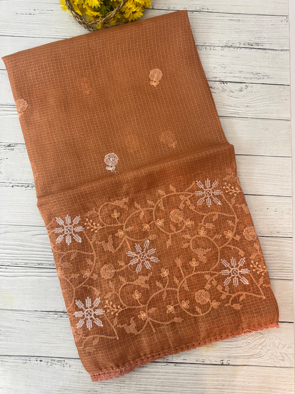 Soft kota checks saree with embroidery SVPIIY- DuskyOrange