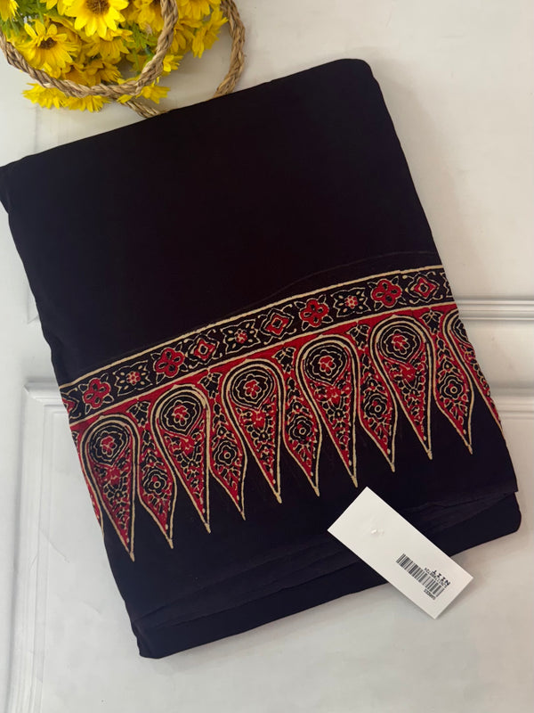 Pure Ajrakh Georgette saree MGS76 _ Black