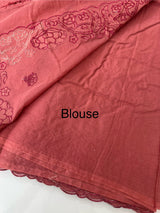 Mul chanderi tissue applique saree MSH151- CrimsonPink