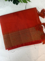 Jute silk saree with antique zari weaving MJL399 RustOrange