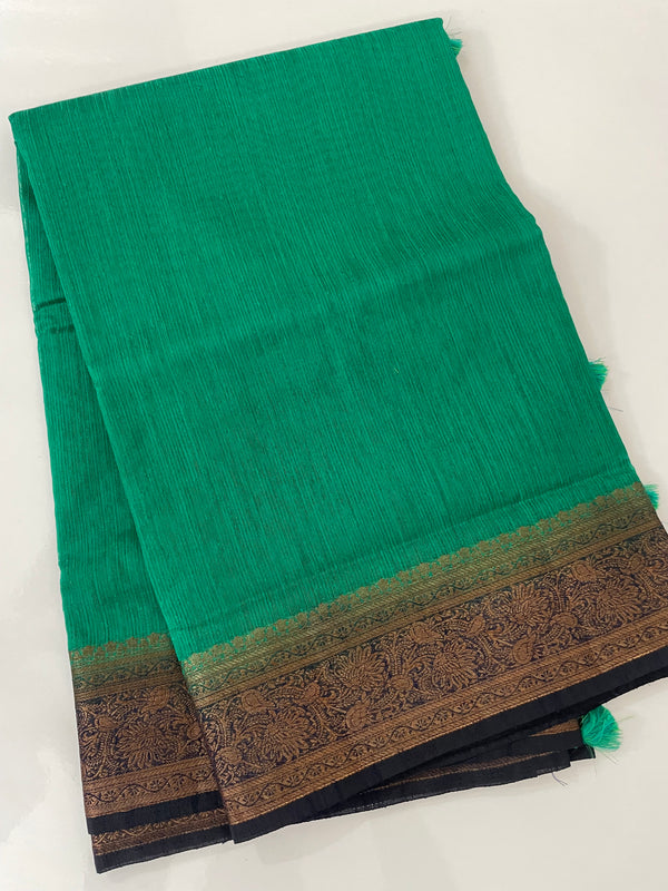 Jute silk sarees with contrast  pallu & blouse MJL324 Green to DarkBlue