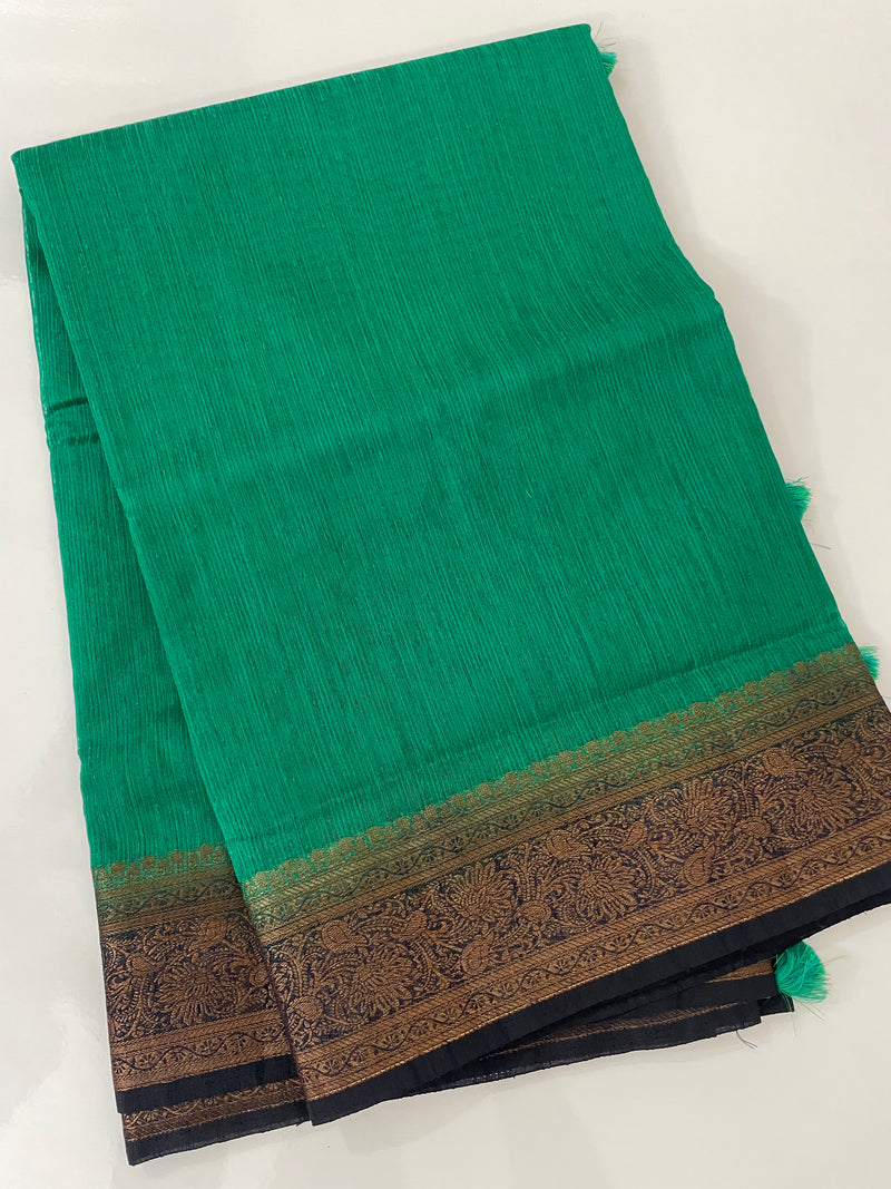 Jute silk sarees with contrast  pallu & blouse MJL324 Green to DarkBlue