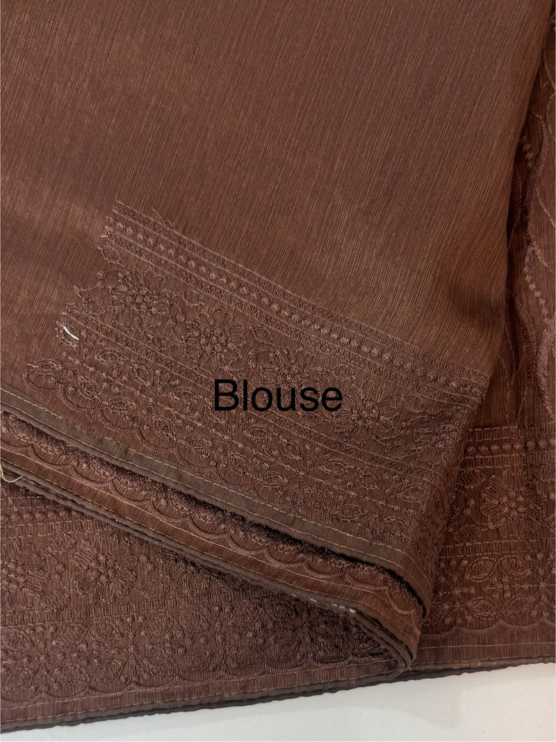 Blended tussar saree with thread work MTS9078 - DarkBrown