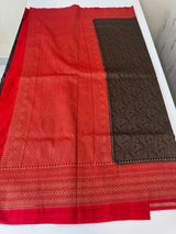 Banarasi semi katan saree with contrast border MS6665 - Black to Red