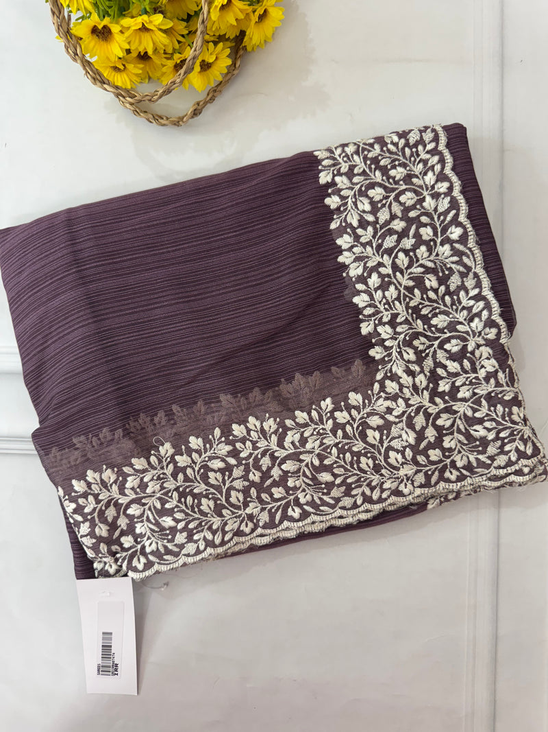 Chiffon Georgette saree with embriodery border - SRDIRR