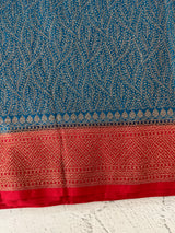 Banarasi semi katan saree with contrast border MKS455 OceanBlue to Red
