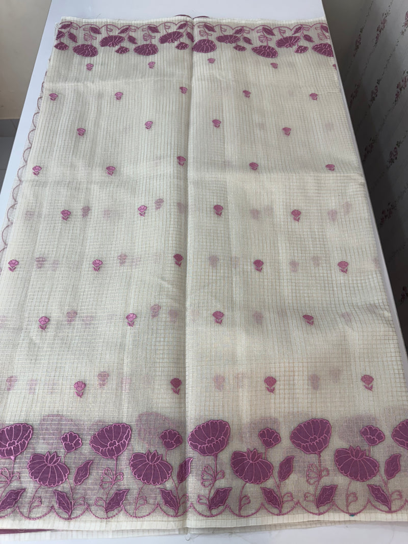 Tissue silk saree with zari checks and applique work  MSH105 -Offwhite to Pinklavender