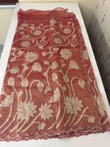 Dual tone Crush silk Organza Applique work saree MS14567- DuskyPeachPink