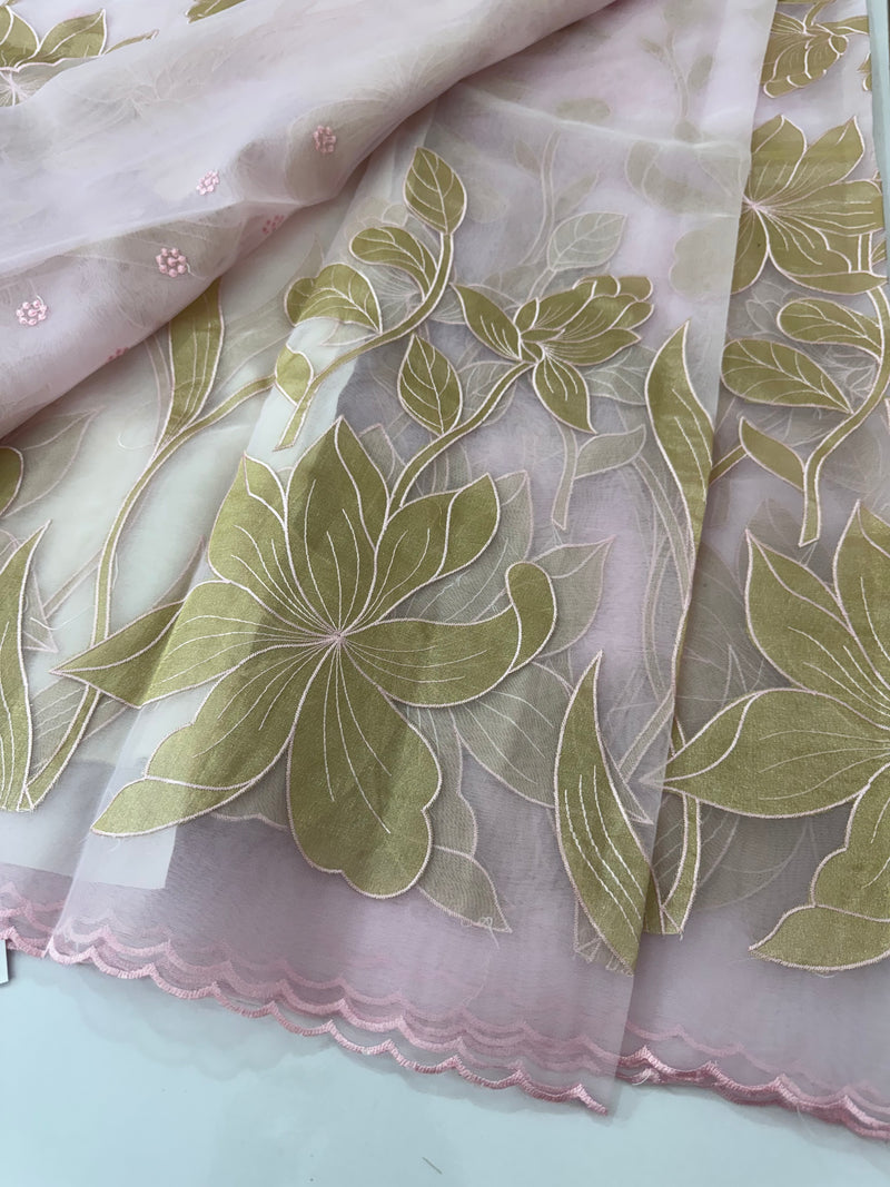 Organza saree with tissue applique work MS5081 Pastel Pink