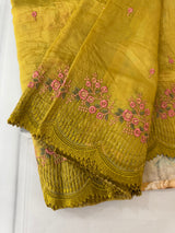 Crush Organza embroidery saree SVVSN39 GreenyMustard