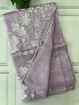 Tissue Organza Applique work saree MS13881 Lavender