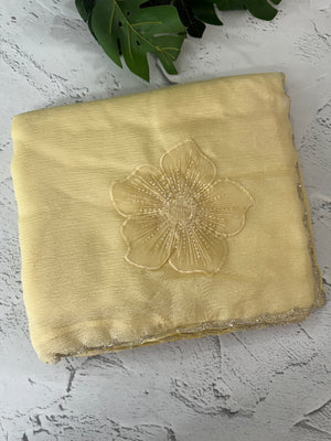 Handworked Crush Organza saree with applique work MBS676 Yellow