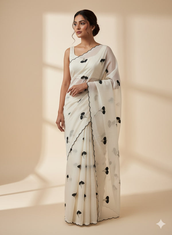 Mul chanderi embriodery saree with scalloped borders MSH115