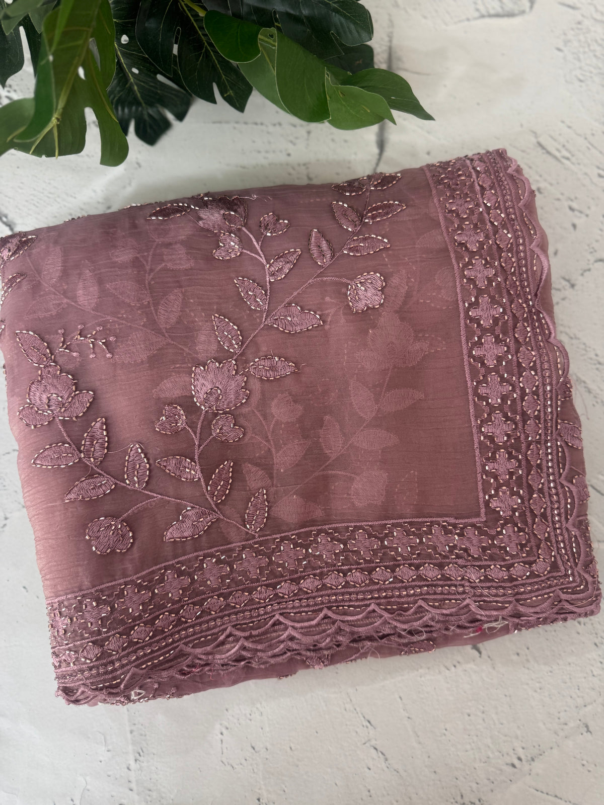 Soft Crush organza saree with embroidery and cutdana work - MOS5782 Mauve