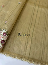 Blended tussar silk saree with embroidery- MS1072 Chiku