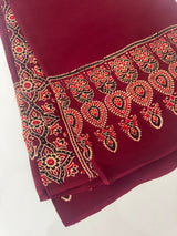 Pure Ajrakh Georgette saree MGS76- Maroon