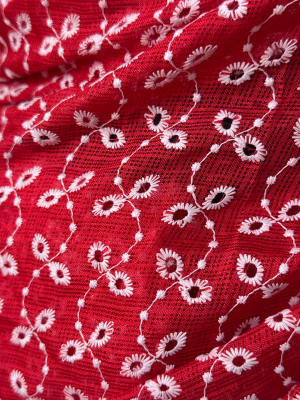 Hakoba kota embroidery saree  MSK887 Red & White